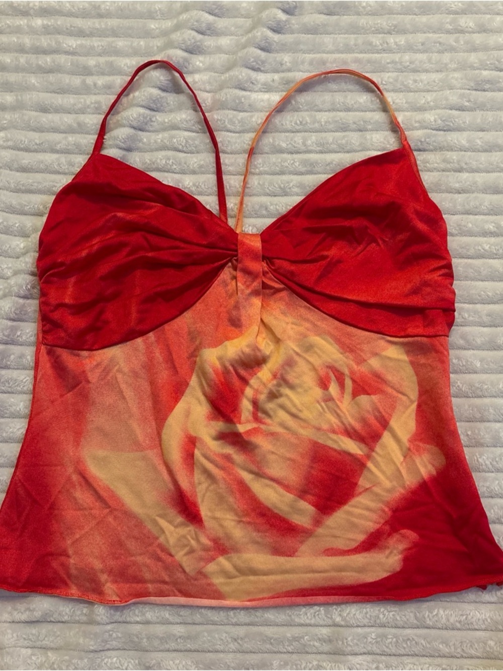 Roberto Cavalli Red and Yellow Rose Print Silk Camisole